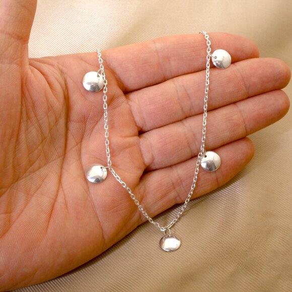 Elegant Sterling Silver Link Necklace with Disks, Stamped 925 Italy - Picture 6 of 6